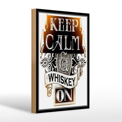 Cartello in legno con scritta "Keep Calm Whiskey on" 20x30 cm