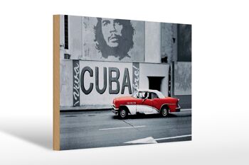 Panneau en bois disant 30x20cm Cuba Guevara voiture rouge voiture ancienne 1
