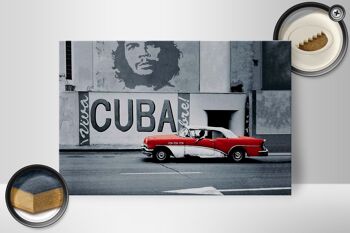Panneau en bois disant 30x20cm Cuba Guevara voiture rouge voiture ancienne 2