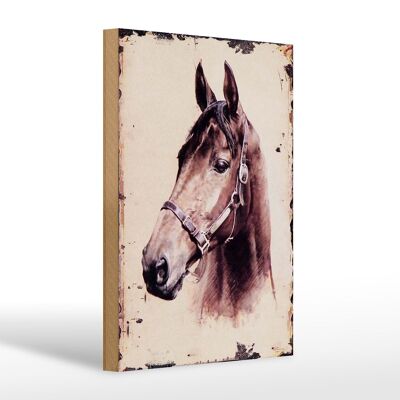 Cartel de madera retro 20x30cm retrato cabeza de caballo regalo
