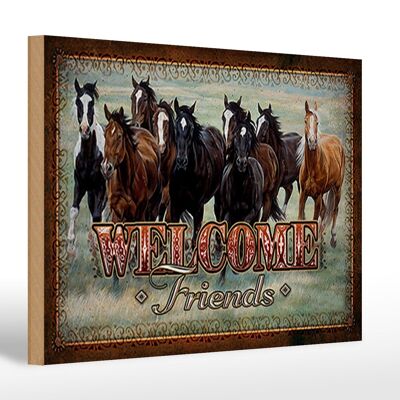 Cartello in legno cavalli 30x20 cm benvenuto amici