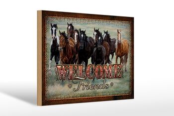 Panneau en bois chevaux 30x20cm bienvenue les amis 1