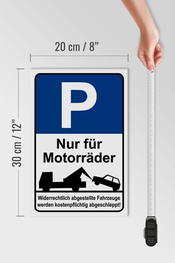 Panneau d'avertissement en bois 20 x 30 cm Panneau de stationnement uniquement pour motos 4