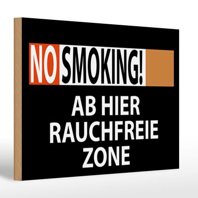Cartel de madera aviso 30x20cm Prohibido fumar Zona libre de humo