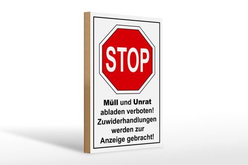 Holzschild Hinweis 20x30cm Stop Müll und Unrat verboten