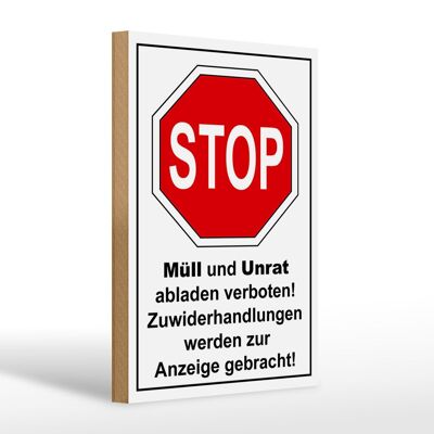 Holzschild Hinweis 20x30cm Stop Müll und Unrat verboten