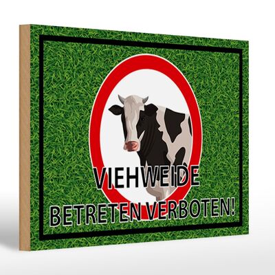 Cartel de madera aviso 30x20cm entrada prohibida a pasto de ganado