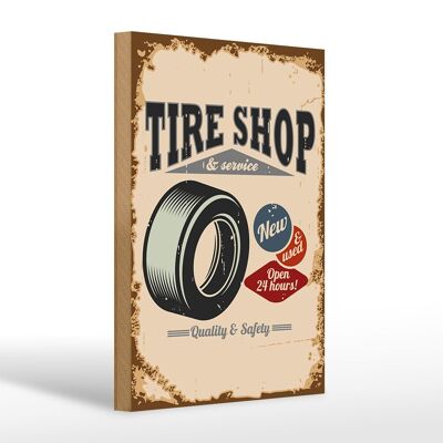 Cartel de madera retro 20x30cm Tire Shop Tire Service