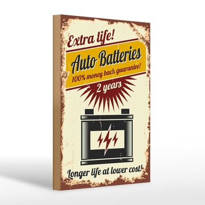 Holzschild Retro 20x30cm Extra Life Auto Batteries