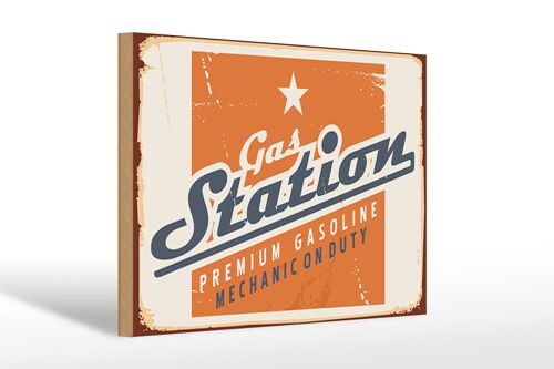 Holzschild Retro 30x20cm Gas Station Premum Tankstelle