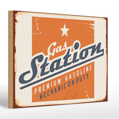 Holzschild Retro 30x20cm Gas Station Premum Tankstelle