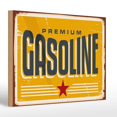 Cartel de madera retro 30x20cm Premum Gasoline gasolinera gasolina