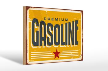 Panneau en bois rétro 30x20cm Premum Gasoline station-service essence 1