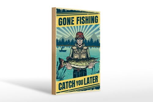 Holzschild Retro 20x30cm Gone Fishing Angeln