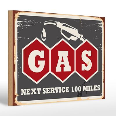 Cartel de madera retro 30x20cm coche gas siguiente servicio 100 gasolina