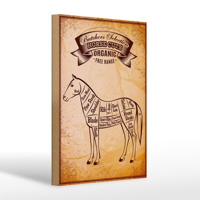 Cartel de madera caballo 20x30cm Cortes de caballo Carnicería ecológica