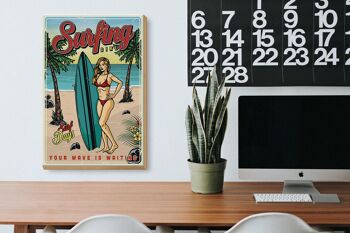 Panneau en bois rétro 20x30cm Pin Up Surfing Girl Summer Party 3