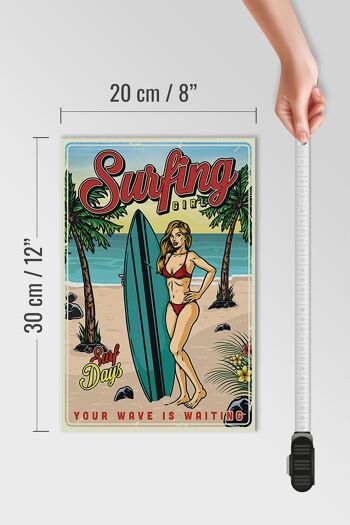 Panneau en bois rétro 20x30cm Pin Up Surfing Girl Summer Party 4