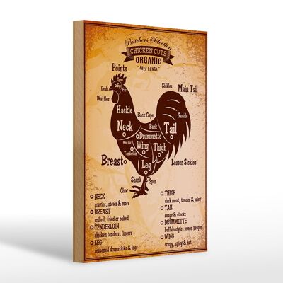 Letrero de madera pollo 20x30cm Cortes de pollo Carnicería ecológica