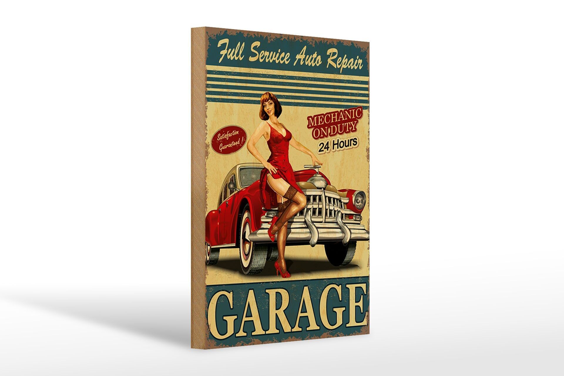 Cartello in legno Pinup 20x30 cm Garage Servizio completo di riparazione auto
