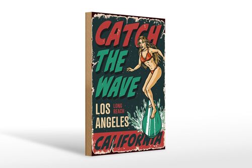 Holzschild Pinup 20x30cm Surfing Girl Los Angeles Sommer