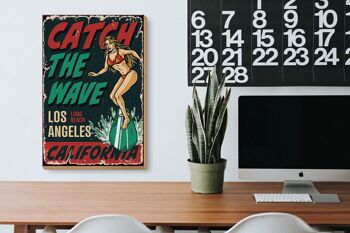 Panneau en bois Pinup 20x30cm Surfing Girl Los Angeles Summer 3