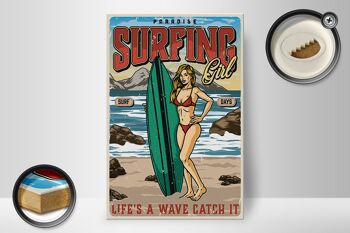 Panneau en bois Pinup 20x30cm Surf Girl Paradise Summer 2