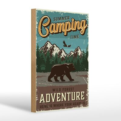 Cartel de madera retro 20x30cm Summer Camping Time bosque salvaje