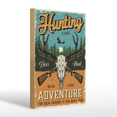 Panneau en bois rétro 20x30cm Hunting Time Adventure