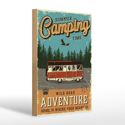 Panneau en bois rétro 20x30cm Summer Camping Time camping car