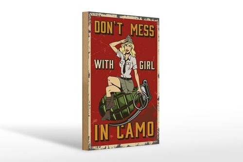 Holzschild Pinup 20x30cm Don`t mess with Girl in camo