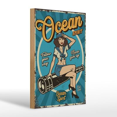 Cartel de madera Pinup 20x30cm Espíritu del océano océano marinero
