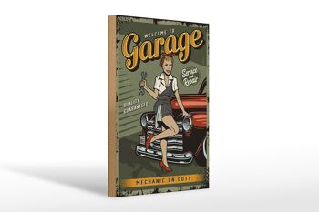 Panneau en bois rétro 20x30cm Pinup bienvenue au service Garage 1