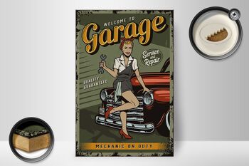 Panneau en bois rétro 20x30cm Pinup bienvenue au service Garage 2