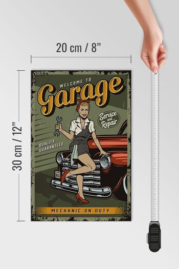 Panneau en bois rétro 20x30cm Pinup bienvenue au service Garage 4