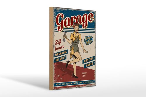 Holzschild Retro 20x30cm Pinup Garage 24 hours repair Auto