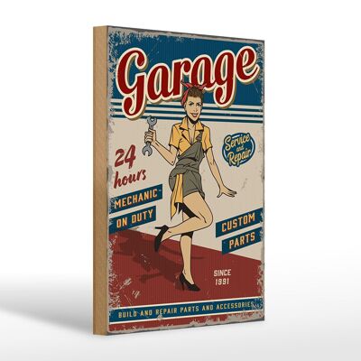 Cartello in legno retrò 20x30 cm Pinup Garage 24 ore riparazione auto