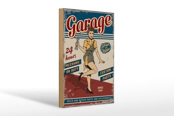 Panneau en bois rétro 20x30cm Pinup Garage 24 heures réparation voiture 1