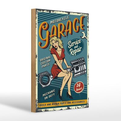 Holzschild Retro 20x30cm Pinup motorcycle Garage 24service