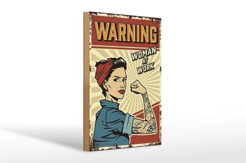 Holzschild Retro 20x30cm Pinup warning women at work Frau