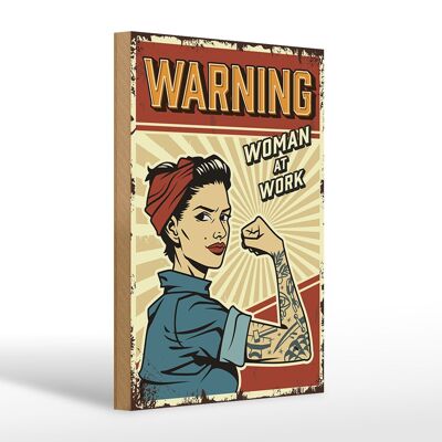 Holzschild Retro 20x30cm Pinup warning women at work Frau