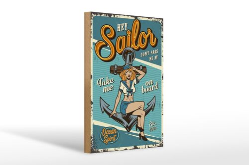 Holzschild Retro 20x30cm Pinup hey Sailor Ocean spirit See