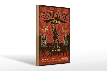 Panneau en bois rétro 20x30cm Rock&Roll Concert live 9 juillet 1