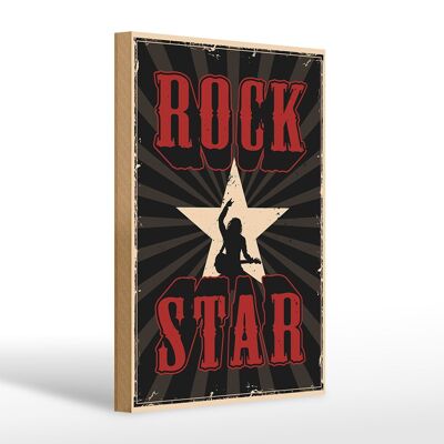 Cartel de madera retro 20x30cm Rock Star Music