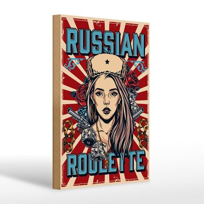 Holzschild Pinup 20x30cm russian roulette