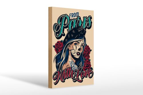 Holzschild Pinup 20x30cm Tattoo from Paris with love