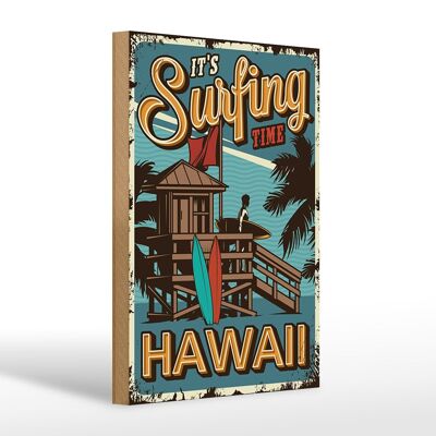 Cartello in legno Hawaii 20x30 cm è l'ora del surf