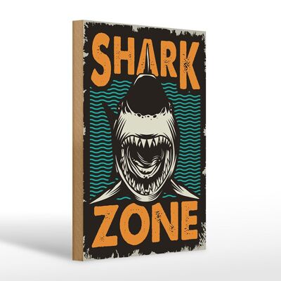 Cartello in legno retrò 20x30 cm Shark Zone Shark Lake