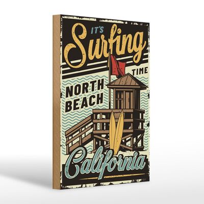 Cartel de madera California 20x30cm es tiempo de surfear en la playa norte