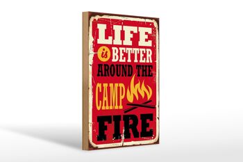 Panneau en bois rétro 30x20cm life better feu de camp camping 1